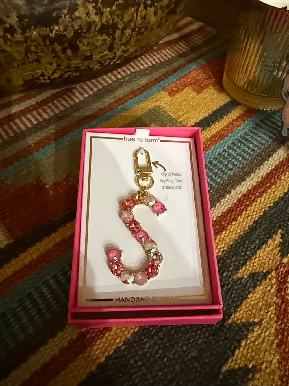 Pink 'S' Crystal Handbag Charm
